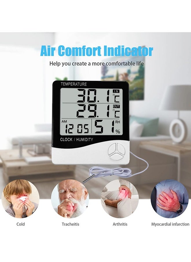 Generic Digital Hygrometer Thermometer, Temperature / Humidity Monitor with LCD Alarm Clock, Indoor Room Thermometer / Humidity Meter for House Home Greenhouse  - Image 3