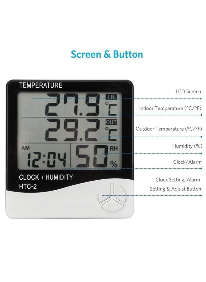 Generic Digital Hygrometer Thermometer, Temperature / Humidity Monitor with LCD Alarm Clock, Indoor Room Thermometer / Humidity Meter for House Home Greenhouse  - Image 4