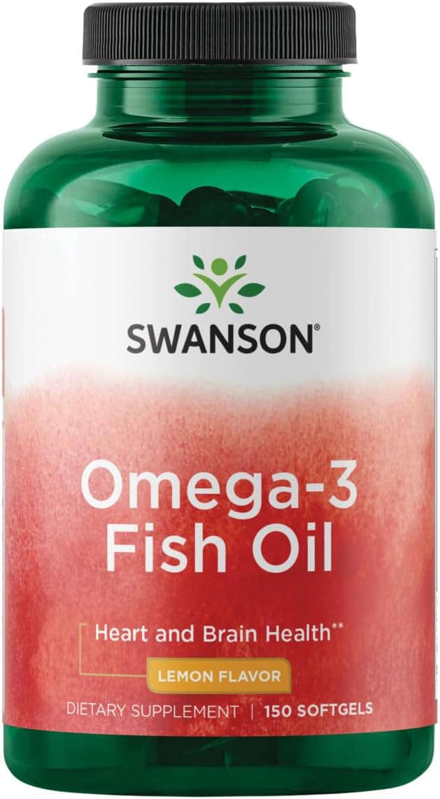 Swanson Omega 3 Fish Oil Supplement Heart Brain and Joint Support GMOFree EFAs 180 mg EPA Plus 120 mg DHA 150 Softgel Capsules Lemon Flavor - Image 1