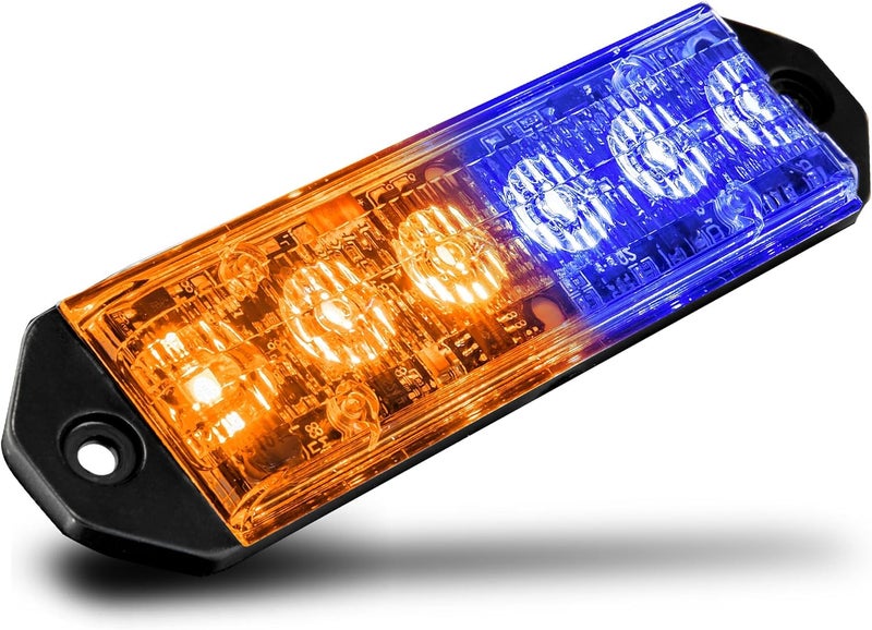 LAMPHUS PlanarFlash 6W Amber Blue LED Surface Mount Police Grill Strobe Warning Lights [SAE Class 1] 12V Ultra Slim Flat Grille Flashing Emergency Fire Light for Voluneteer Firefigher EMS - Image 1