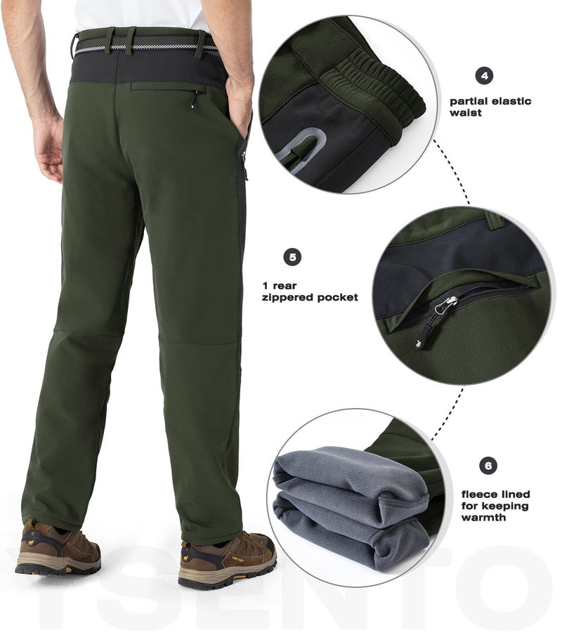 Ysento Men'S Fleece Lined Ski Snow Pants Winter Waterproof Softshell Insulated Hiking Cargo Pants Green Size 30 - Image 5
