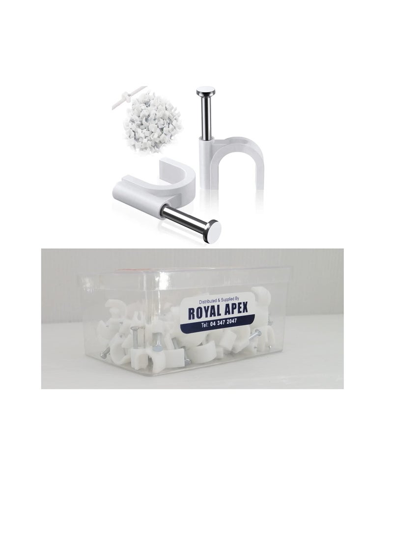 Electrical Cable Wire Round Clips, Steel Nails Tacks Holder for Organizing Electric Wires Cables Lines - White (9mm - 100Pcs) - Image 1
