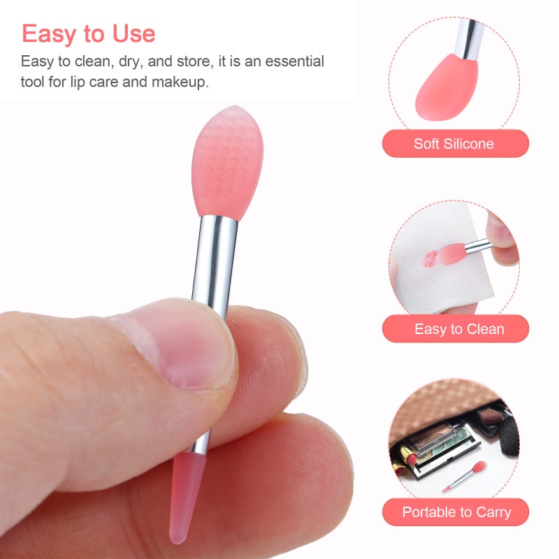 10pcs Silicone Lip Brush Set Small Makeup Brushes Lipstick Applicator Brushes with 2 Anti-lost Cover for Lip Care Makeup Use - Image 2