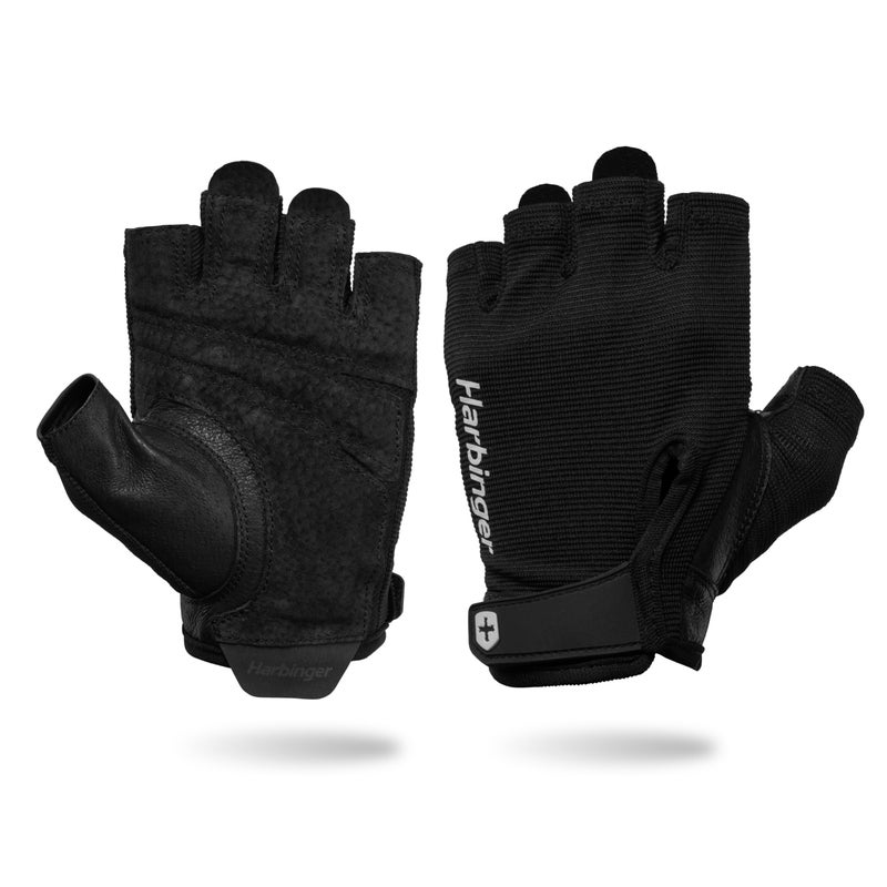 Harbinger Power Gloves 3.0 - Durable Half Finger Weightlifting Gloves with Adjustable Wrist Closure, Breathable Leather Palm, Men's, Black, X-Large - Image 1