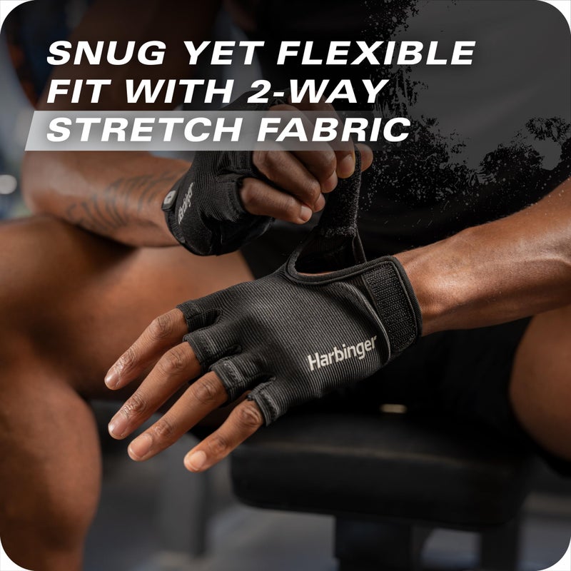 Harbinger Power Gloves 3.0 - Durable Half Finger Weightlifting Gloves with Adjustable Wrist Closure, Breathable Leather Palm, Men's, Black, X-Large - Image 2