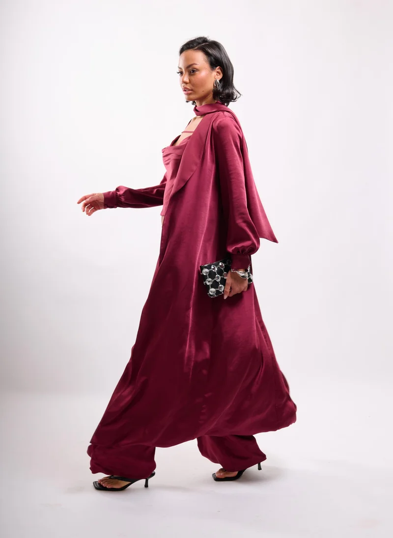 Faia MAXI LENTH DUSTER COAT IN SATIN IN PORT