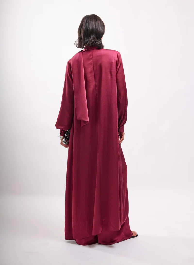 Faia Rust Burgundy Maxi Satin Jacket for Women | Best Price UAE