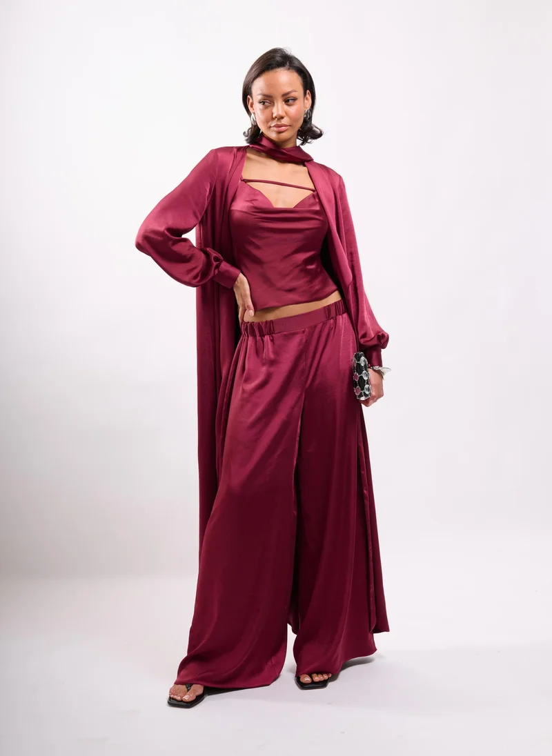 Faia Rust Burgundy Maxi Satin Jacket for Women | Best Price UAE