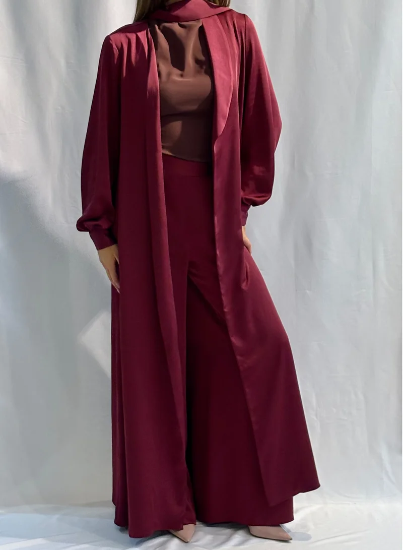 Faia Rust Burgundy Maxi Satin Jacket for Women | Best Price UAE