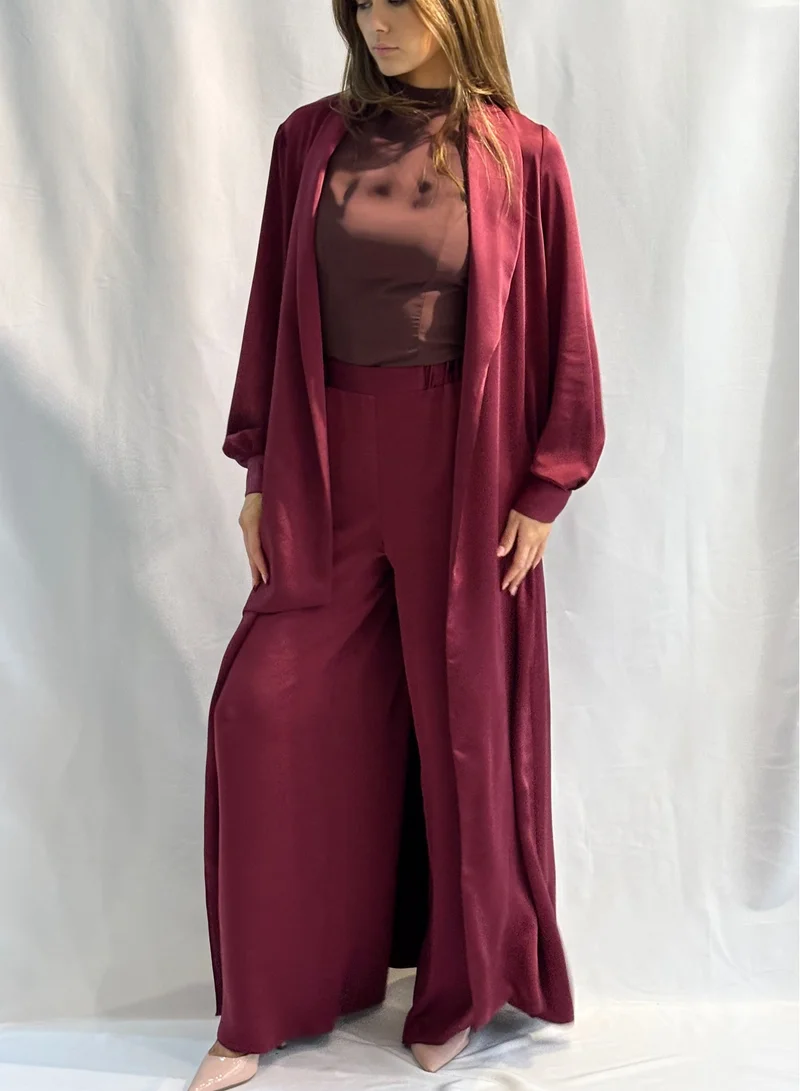 Faia Rust Burgundy Maxi Satin Jacket for Women | Best Price UAE