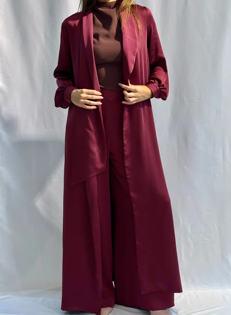 Faia Rust Burgundy Maxi Satin Jacket for Women | Best Price UAE