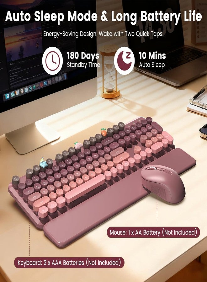 لوحة مفاتيح وماوس لاسلكيان، لوحة مفاتيح بتصميم آلة كاتبة كلاسيكية لطيفة مع أغطية مفاتيح دائرية، لوحة مفاتيح كاملة الحجم ذات مظهر جمالي مع مسند معصم مغناطيسي، منفذ USB بتردد 2.4 جيجاهرتز لأجهزة الكمبيوتر المكتبية والمحمولة التي تعمل بنظامي التشغيل ويندوز وماك (لون وردي متدرج) - Image 5