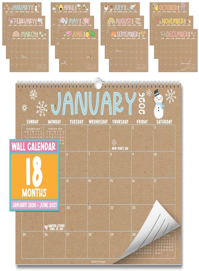Hadley Designs 2026 Calendar Wall - 2026 Wall Calendar Large, 18-Month Hanging Calendars for Home, Office & Classroom, Monthly Calendar from January 2026 to June 2027, Gifts for Coworkers, Teachers & Students - Image 1