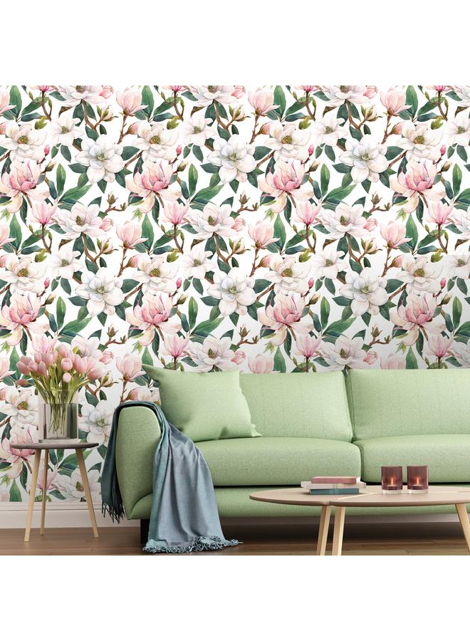 Bluejw Hand-painted White Magnolia Flower Removable Wallpaper Watercolor Floral Decoration Self-adhesive Wallpaper Living Room Wall Bedroom Pvc Mural - Image 2