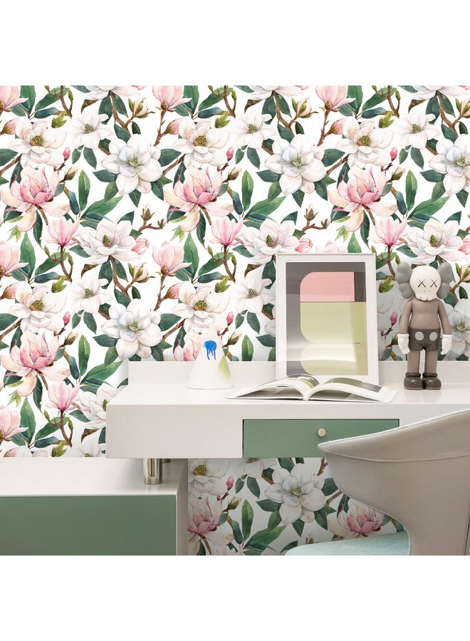 Bluejw Hand-painted White Magnolia Flower Removable Wallpaper Watercolor Floral Decoration Self-adhesive Wallpaper Living Room Wall Bedroom Pvc Mural - Image 4
