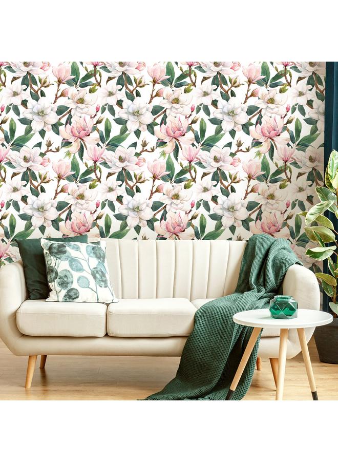 Bluejw Hand-painted White Magnolia Flower Removable Wallpaper Watercolor Floral Decoration Self-adhesive Wallpaper Living Room Wall Bedroom Pvc Mural - Image 3