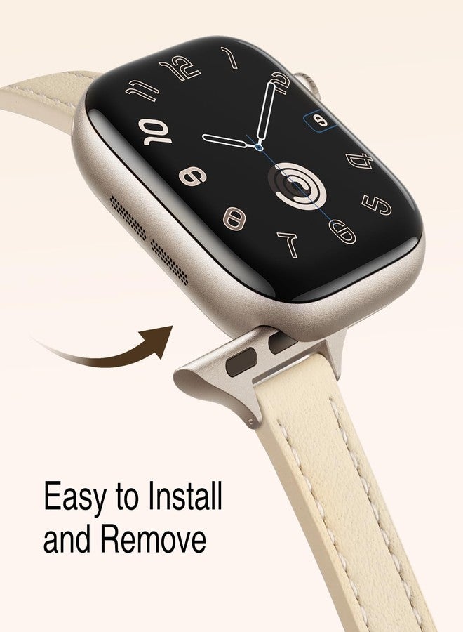 سوار جلدي رفيع من STIROLL متوافق مع ساعة Apple Watch مقاس 38 مم، 40 مم، 41 مم، 42 مم (السلسلة 10) للنساء، سوار معصم رفيع من الجلد الطبيعي عالي الجودة لساعة iWatch SE من السلسلة 9، 8، 7، 6، 5، 4، 3، 2، 1 (لون بيج لامع) - Image 4