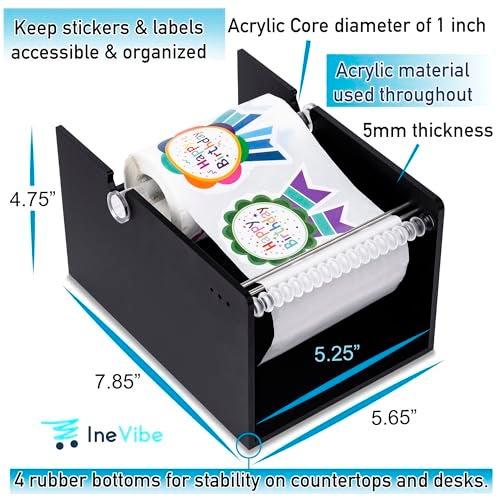 IneVibe Manual Label Sticker Dispenser for Rolls of Stickers - Adjustable Tabletop Acrylic Holder for Multiple Rolls in Classroom, Business, Home - Image 5