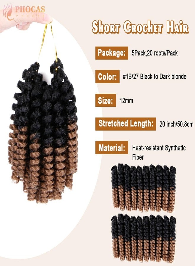 PHOCAS 20'' 3Packs Jamaican Bounce Wand Curl Crochet Hair Short Curly Crochet Hair for Black Women - 12MM #1B/27 Black to Dark Blonde - Image 2