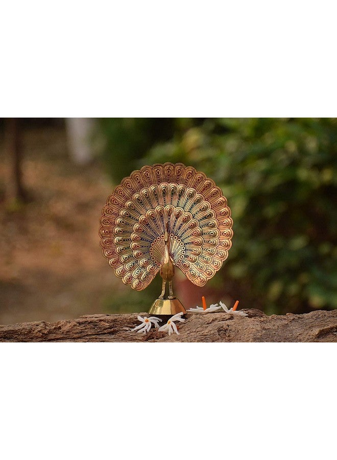 SkyWalker Handcrafted Brass Peacock Showpiece Dancing Peacock Figurine Home Decor Statue Sculpture -14 cm (Multicolor) - Image 4