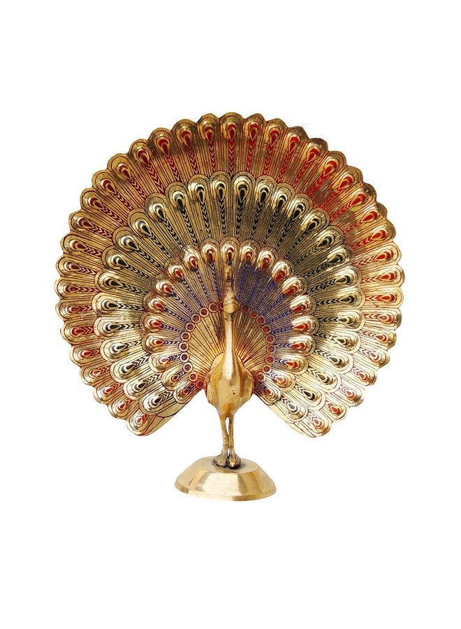 SkyWalker Handcrafted Brass Peacock Showpiece Dancing Peacock Figurine Home Decor Statue Sculpture -14 cm (Multicolor) - Image 1