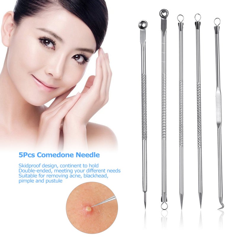 5Pcs Blackhead & Blemish Pin Comedone Needle Kit Facial Blackhead Acne Tool Set Pimple Cleaning Remover Blackhead Extractor - Image 3