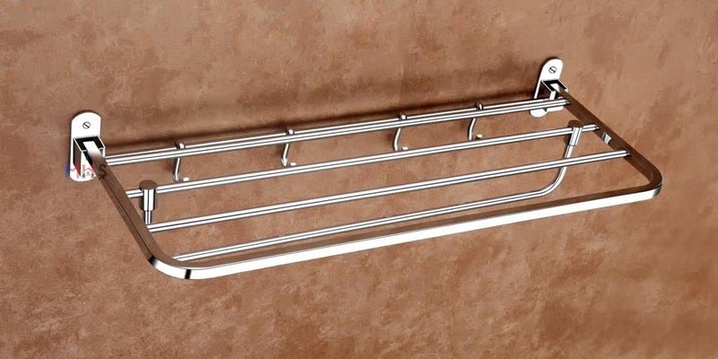 MHS SS 304 Stainless Steel Adjustable Folding Towel Rack and Rod with Hanger Hook Stand Holder for Home Hotel Hostel Bathroom Bath Accessories with Screws - Image 1