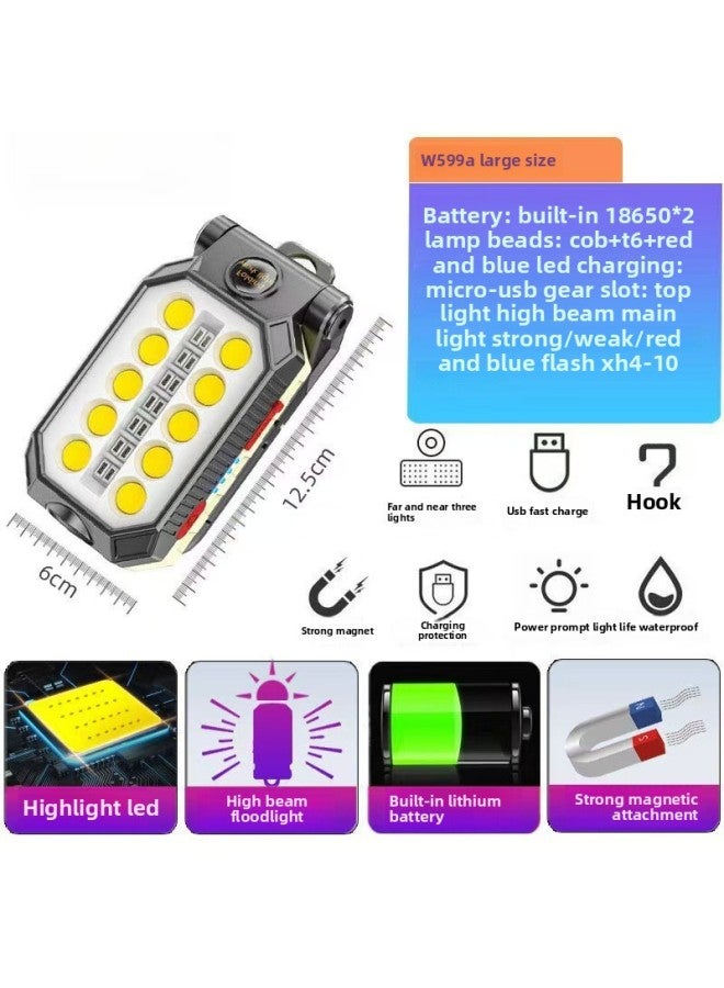 مصباح عمل COB مزود بشاحن USB LED مع خطاف مغناطيسي وشاشة عرض للطاقة ومصباح يدوي للطوارئ ومصباح فحص 