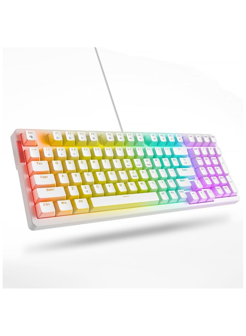 Mechanical Gaming Keyboard, 98 Keys Anti-Ghosting Wired Keyboard with Numeric Pad，Red Switches and RGB Backlit for iOS, Android and Windows, White 【Detachable Cable】 【 Adjustable Kickstand】 - Image 1