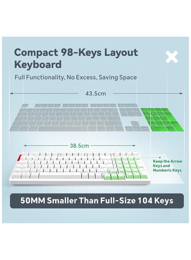 Mechanical Gaming Keyboard, 98 Keys Anti-Ghosting Wired Keyboard with Numeric Pad，Red Switches and RGB Backlit for iOS, Android and Windows, White 【Detachable Cable】 【 Adjustable Kickstand】 - Image 2