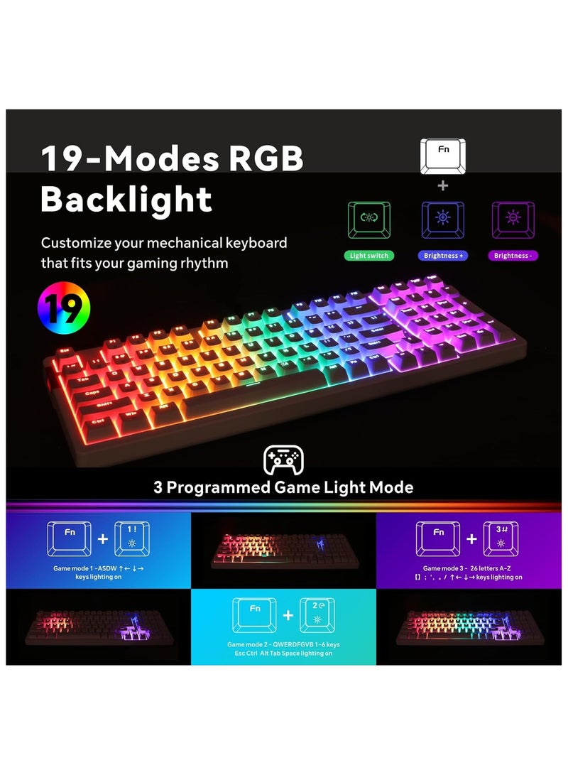 Mechanical Gaming Keyboard, 98 Keys Anti-Ghosting Wired Keyboard with Numeric Pad，Red Switches and RGB Backlit for iOS, Android and Windows, White 【Detachable Cable】 【 Adjustable Kickstand】 - Image 4