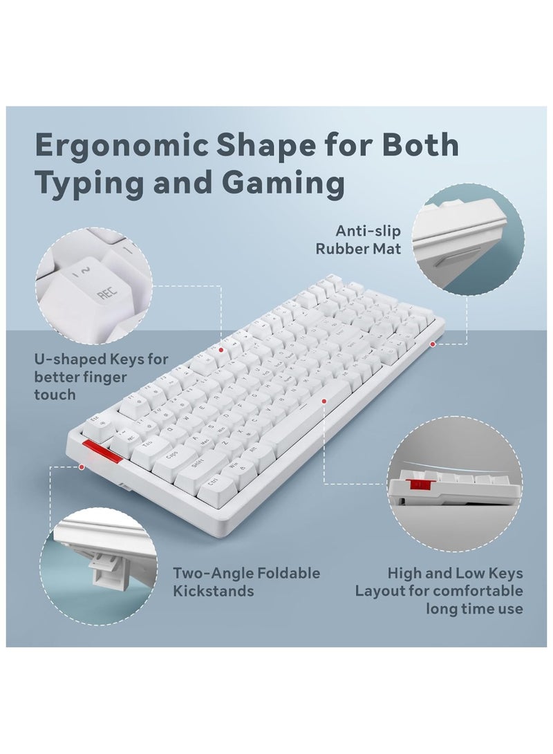 Mechanical Gaming Keyboard, 98 Keys Anti-Ghosting Wired Keyboard with Numeric Pad，Red Switches and RGB Backlit for iOS, Android and Windows, White 【Detachable Cable】 【 Adjustable Kickstand】 - Image 5