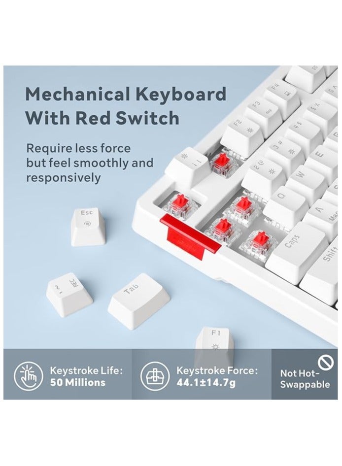 Mechanical Gaming Keyboard, 98 Keys Anti-Ghosting Wired Keyboard with Numeric Pad，Red Switches and RGB Backlit for iOS, Android and Windows, White 【Detachable Cable】 【 Adjustable Kickstand】 - Image 3