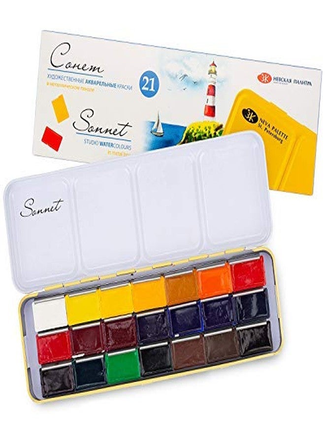 Sonnet Student Grade Watercolor Paint Set 21 Full Pans 2.5ml Vibrant Colors for Artists and Beginners in in Portable Metal Box by Nevskaya Palitra - Image 3
