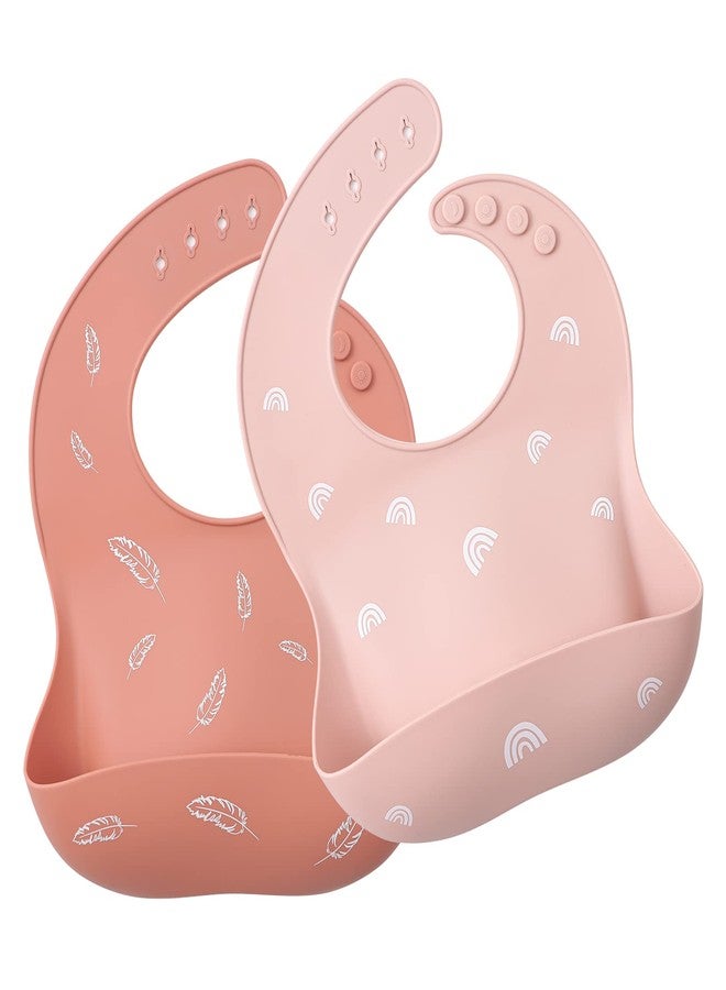 ROCCED Baby Silicone Bibs 2 Sets Baby Bibs with Food Catcher for Girls Boys Toddlers BPA Free Waterproof Soft Adjustable for Babies-Soft Pink/Pale Mauve - Image 1