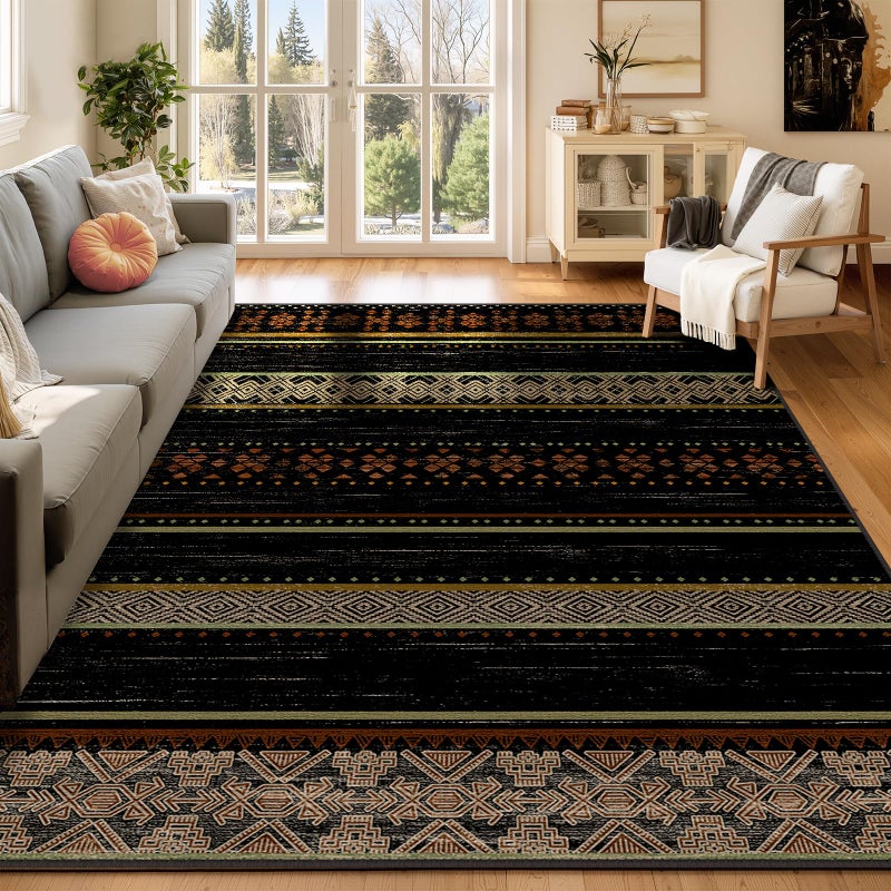 BESTSWEETIE 8x10 Area Rugs for Living Room Washable Moroccan Farmhouse Neutral Geometric Low Pile Non-Slip Soft Print Pattern Rug for Bedroom Kitchen Dining Room Entryway Black/Red/Brown/Cream/Yellow - Image 3