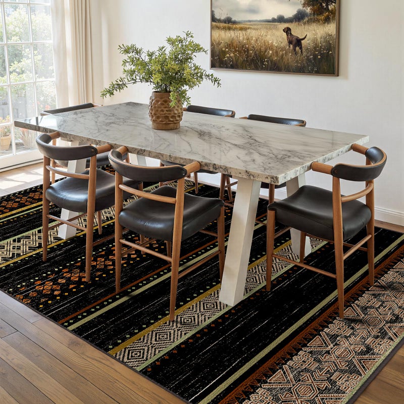 BESTSWEETIE 8x10 Area Rugs for Living Room Washable Moroccan Farmhouse Neutral Geometric Low Pile Non-Slip Soft Print Pattern Rug for Bedroom Kitchen Dining Room Entryway Black/Red/Brown/Cream/Yellow - Image 2