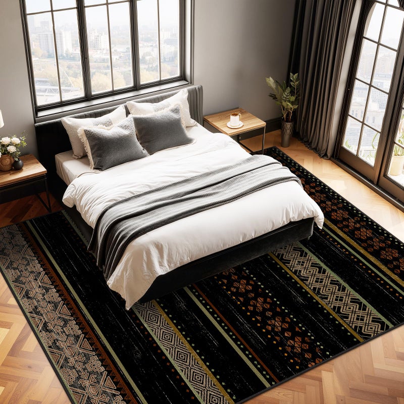 BESTSWEETIE 8x10 Area Rugs for Living Room Washable Moroccan Farmhouse Neutral Geometric Low Pile Non-Slip Soft Print Pattern Rug for Bedroom Kitchen Dining Room Entryway Black/Red/Brown/Cream/Yellow - Image 4