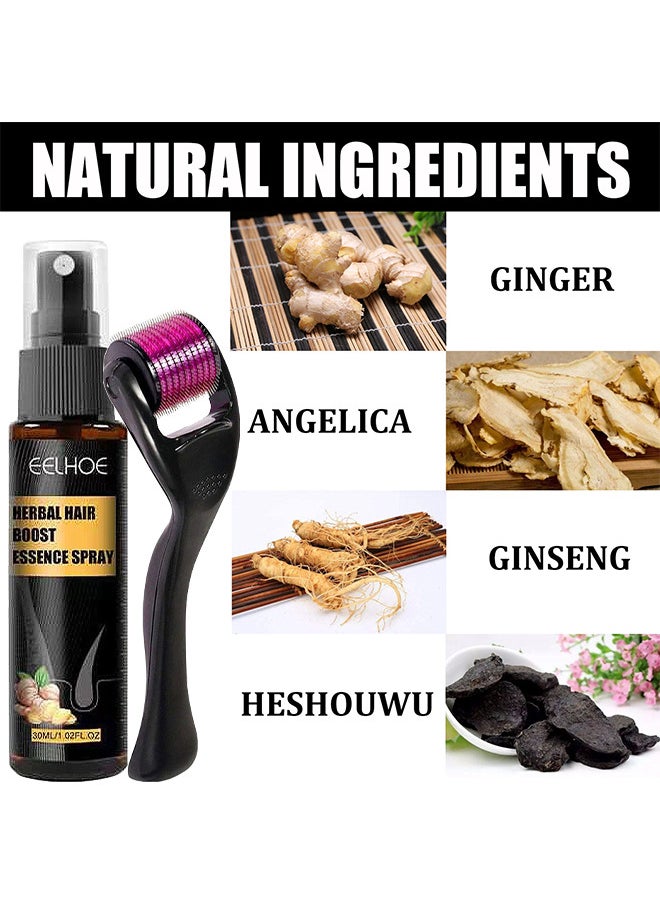 EELHOE - Herbal Hair Boost Essence Spray, Natural Herbal Hair Regrowth Treatment Anti Hair Loss Serum Hair Growth Essence Spray Micro Needling Roller Set, Make Hair Stronger Thicker Longer, 30ML - Image 1
