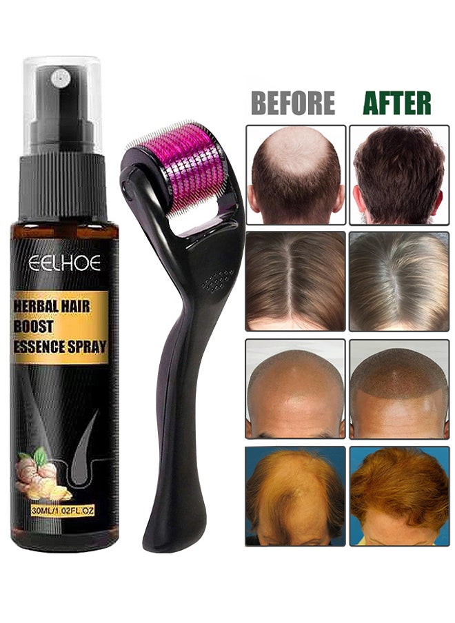 EELHOE - Herbal Hair Boost Essence Spray, Natural Herbal Hair Regrowth Treatment Anti Hair Loss Serum Hair Growth Essence Spray Micro Needling Roller Set, Make Hair Stronger Thicker Longer, 30ML - Image 1