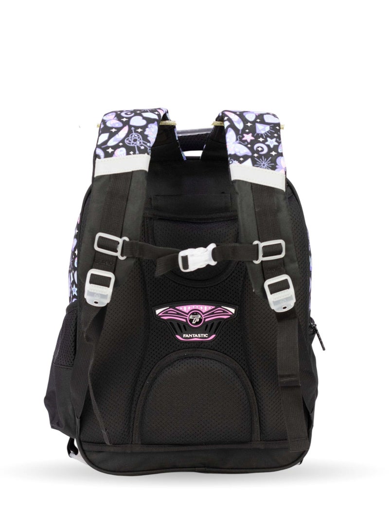 Fantastic QY002 Fantastic School Backpack, Butterfly and Motif Design, Black and Purple - Image 2