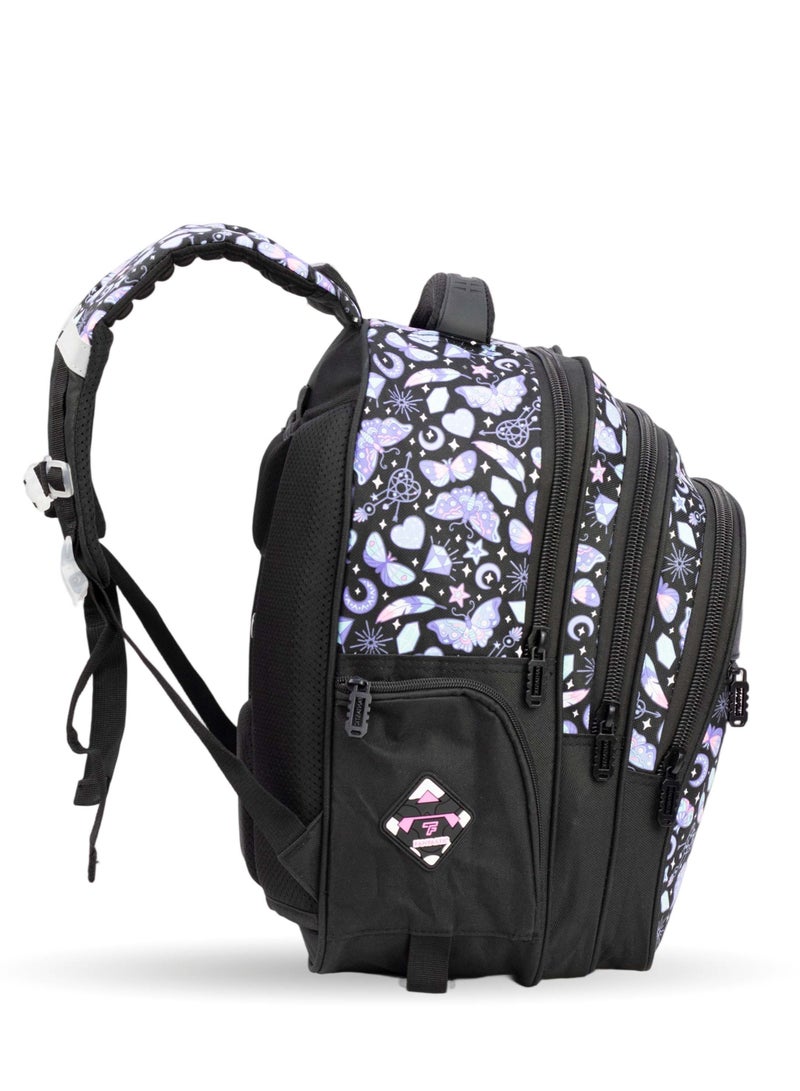 Fantastic QY002 Fantastic School Backpack, Butterfly and Motif Design, Black and Purple - Image 3