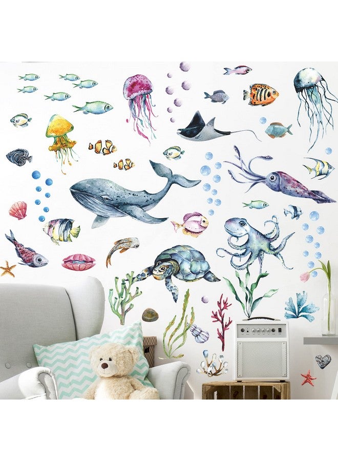 LiveGallery Ocean Life Wall Decals Under The Sea Wall Stickers Whale Jellyfish Clownfish Sea Turtle Cuttlefish Shell Seaweed Conch Coral Wall Decorations For Kids Bedroom Living Room Nursery - Image 4