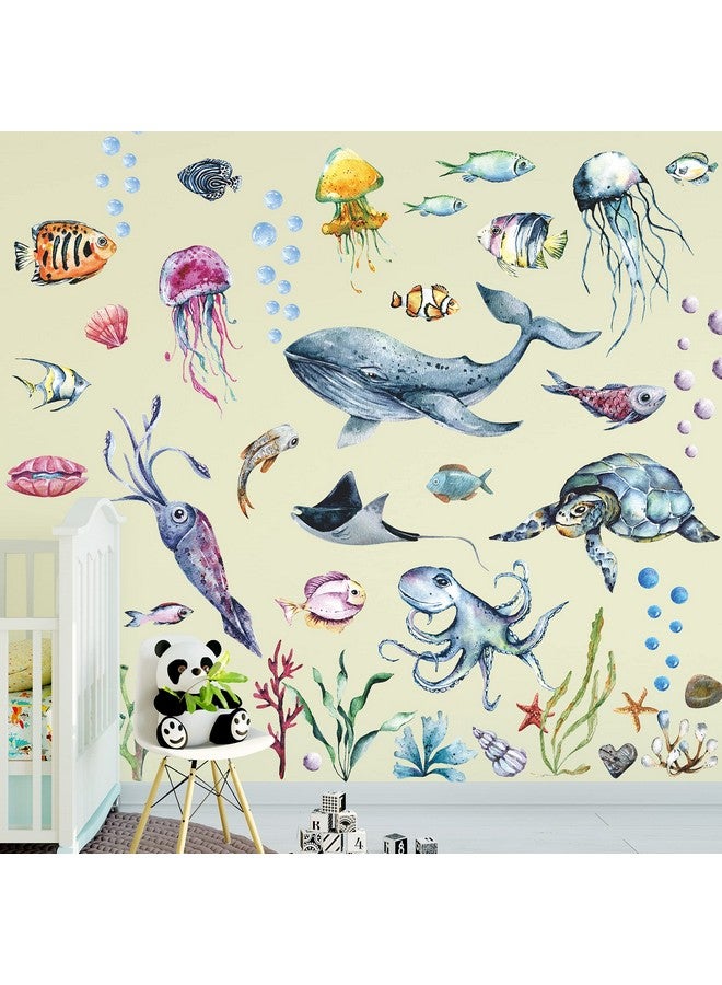 LiveGallery Ocean Life Wall Decals Under The Sea Wall Stickers Whale Jellyfish Clownfish Sea Turtle Cuttlefish Shell Seaweed Conch Coral Wall Decorations For Kids Bedroom Living Room Nursery - Image 3
