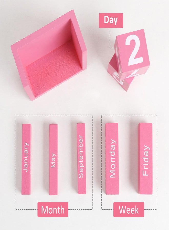 DEERINE Wooden Block Calendar for Desk, Daily Desktop Perpetual Desk Calendar, Cute Date Display Blocks Desk Accessory for Home Office Decor, Teacher, Classroom, Reusable Yearly, Pink - Image 4
