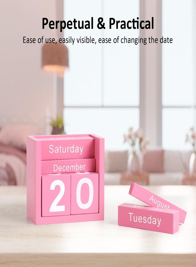 DEERINE Wooden Block Calendar for Desk, Daily Desktop Perpetual Desk Calendar, Cute Date Display Blocks Desk Accessory for Home Office Decor, Teacher, Classroom, Reusable Yearly, Pink - Image 5