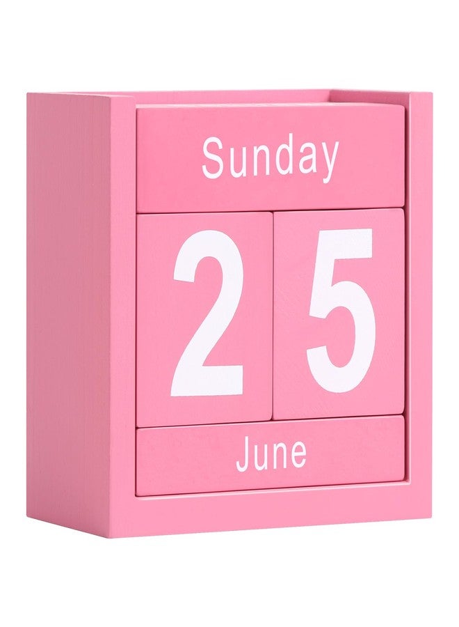 DEERINE Wooden Block Calendar for Desk, Daily Desktop Perpetual Desk Calendar, Cute Date Display Blocks Desk Accessory for Home Office Decor, Teacher, Classroom, Reusable Yearly, Pink - Image 1