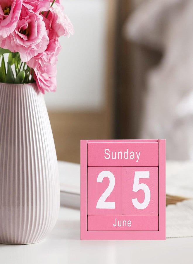DEERINE Wooden Block Calendar for Desk, Daily Desktop Perpetual Desk Calendar, Cute Date Display Blocks Desk Accessory for Home Office Decor, Teacher, Classroom, Reusable Yearly, Pink - Image 2