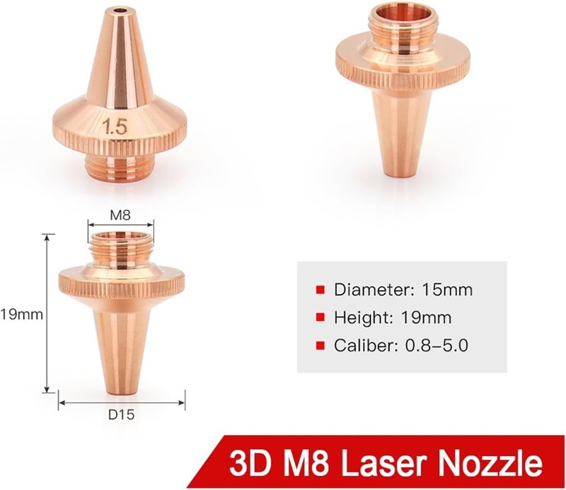 Laser Cutting Nozzle，10PCS 3D Nozzle M8 Dia.15mm Height 19mm Single & Double Layer for Fiber Machine Welding Nozzles(3.0mm) - Image 3