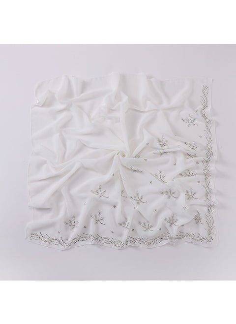 New 90cm Pearl Chiffon Square Scarf with Small Branch Rhinestone Design